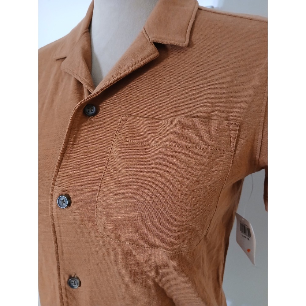 Old Navy Womens L 10-12 Rust Orange Cotton Slub Jersey Button Up Camp Shirt NEW - Picture 2 of 10